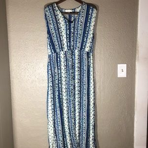 Long blue and white summer dress - plus 2x